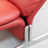 Armchair and pouf in red leather, Vitelli and Ammannati, for Brunati 70/80