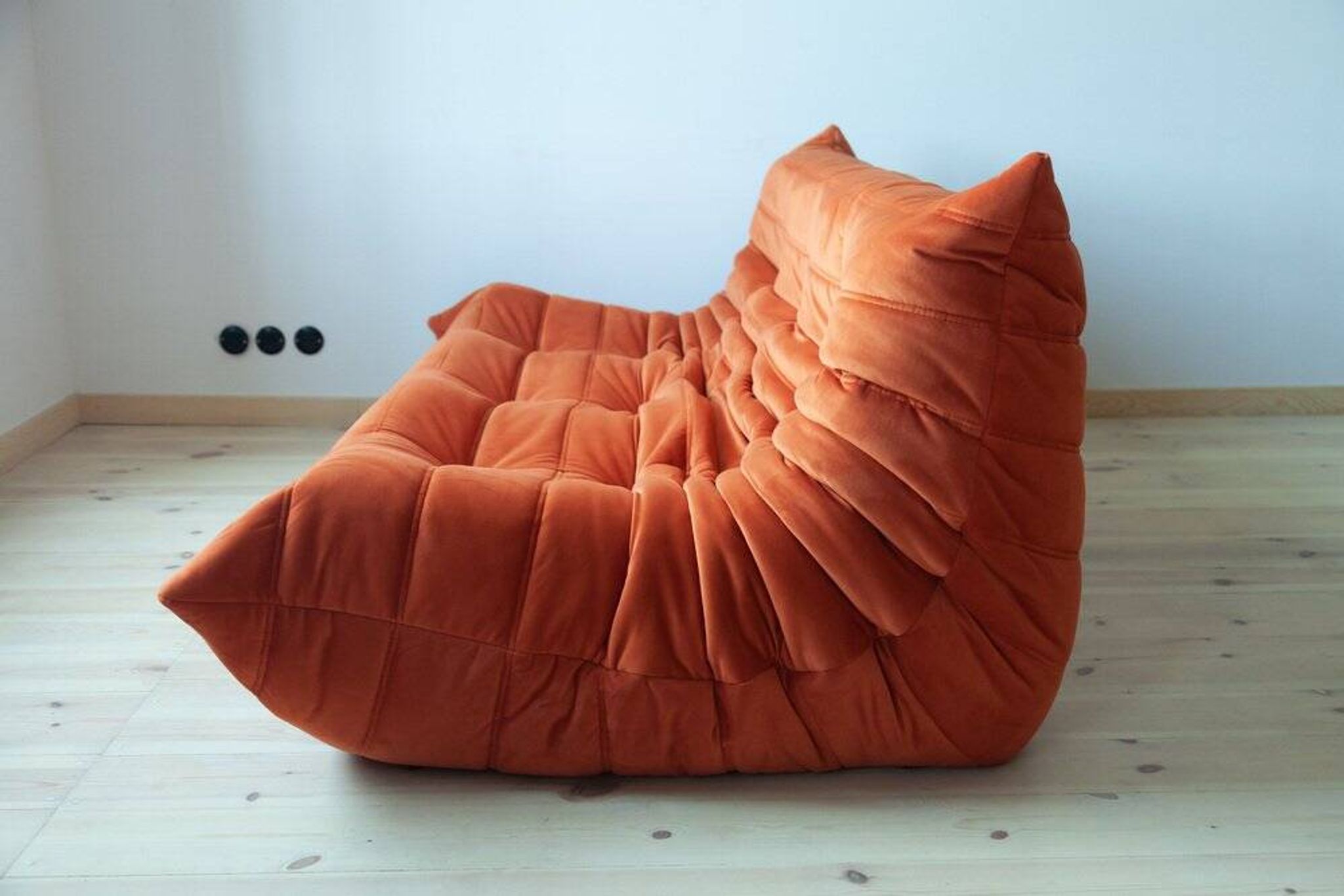 Amber orange velvet Togo 3-seater sofa by Michel Ducaroy for Ligne Roset, 1973