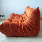 Amber orange velvet Togo 3-seater sofa by Michel Ducaroy for Ligne Roset, 1973
