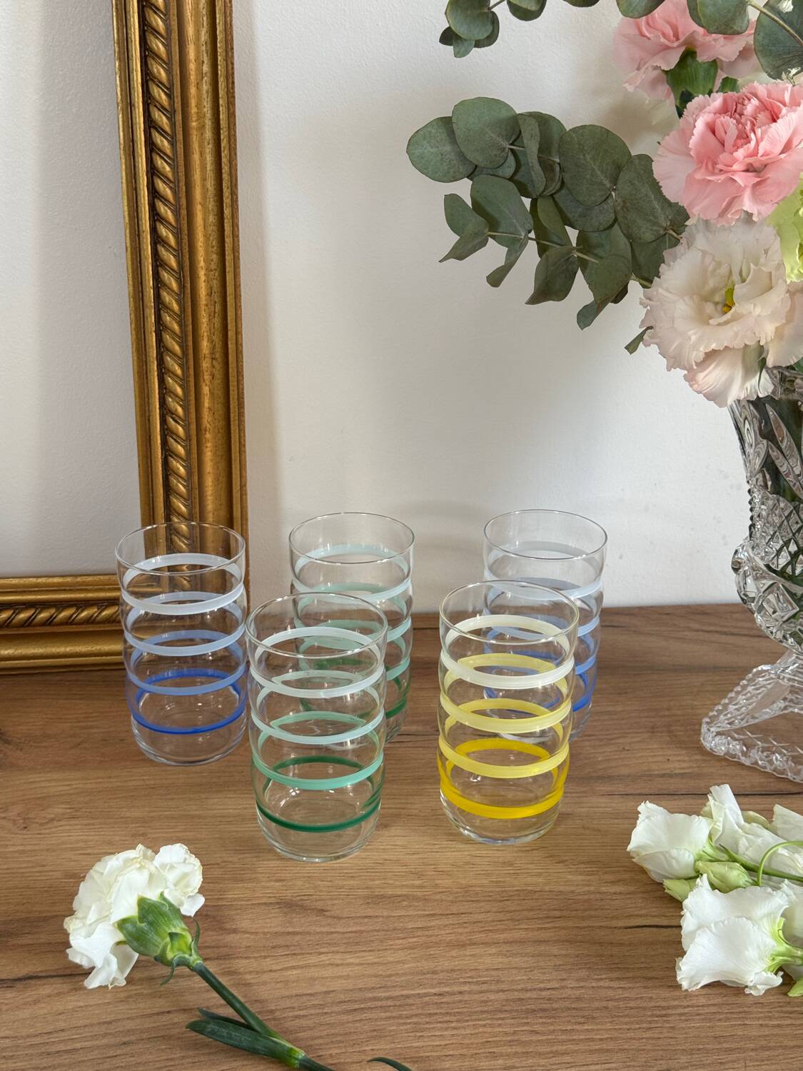 5 vintage orangeade glasses
