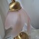 F. Fabbian Italy Pink Frosted Glass Petal Table Lamp, Murano Style, 1980s