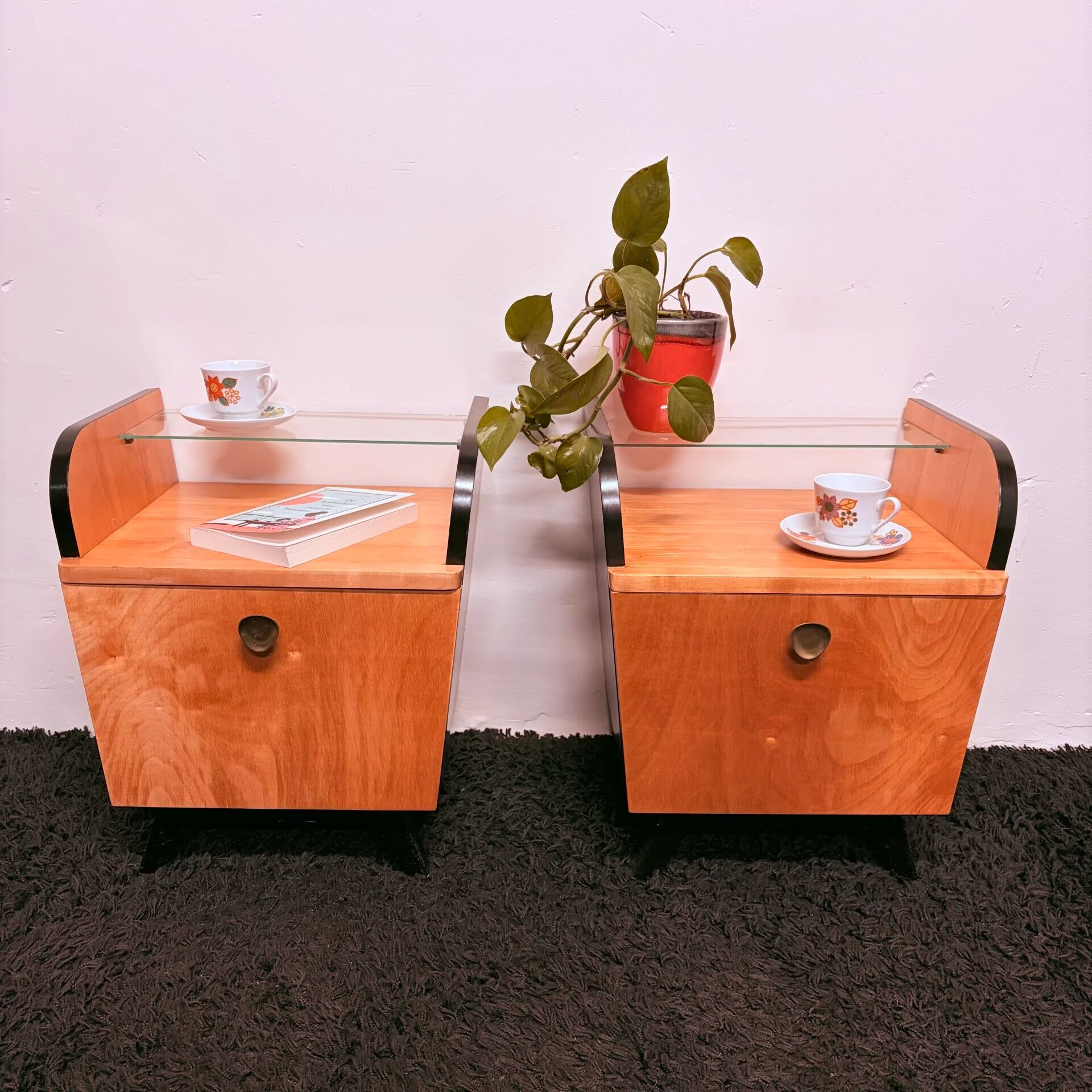 Set of 1950s/60s bedside tables, birch veneer