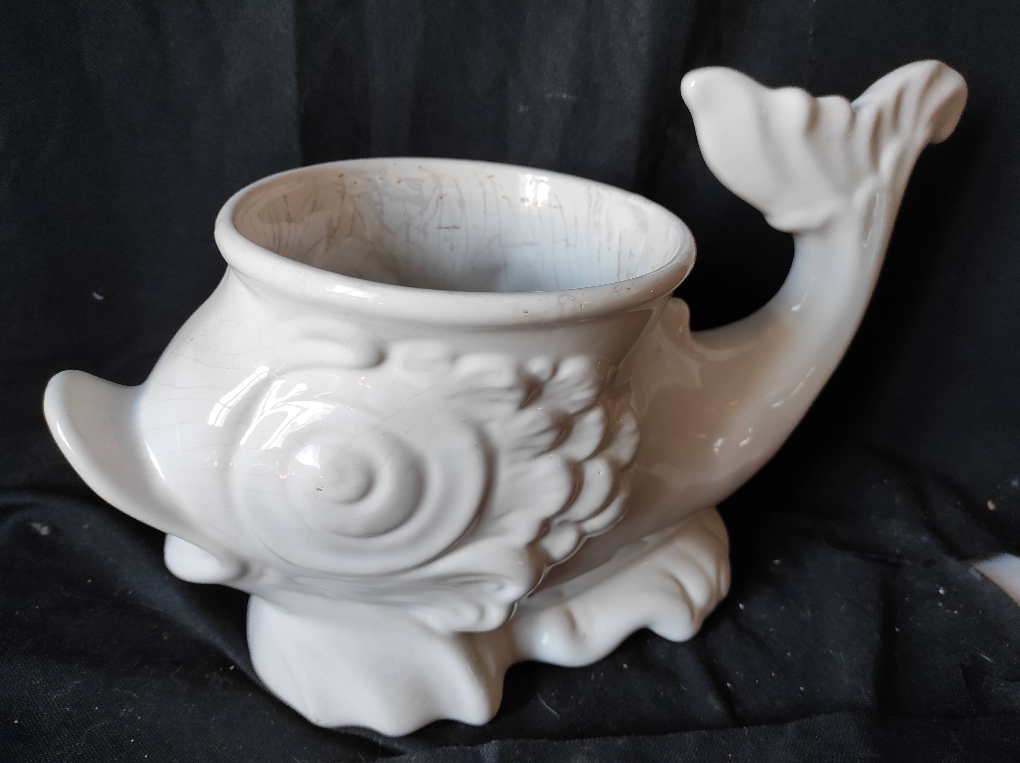 Faience white fish / centerpiece /pot cache/ carp