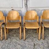 Series lot of 40 vintage stackable chairs in beech lubke year 1970