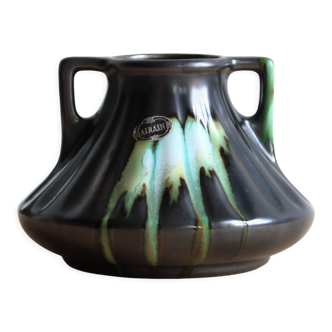 Thulin Airain flamed stoneware vase with handles, Belgium, Art Deco period