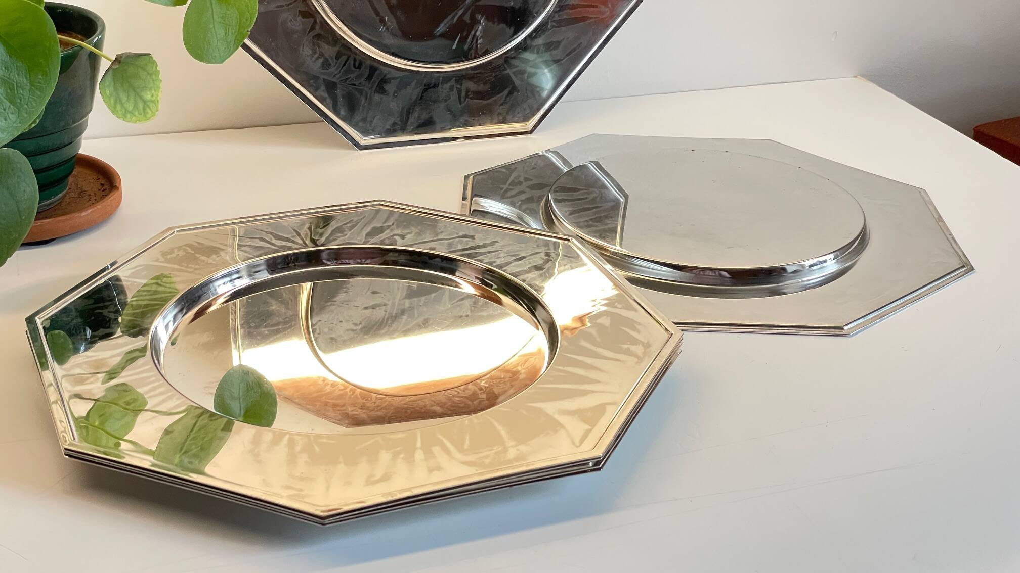 6 Vintage Silver-Plated Metal Plates and Dishes