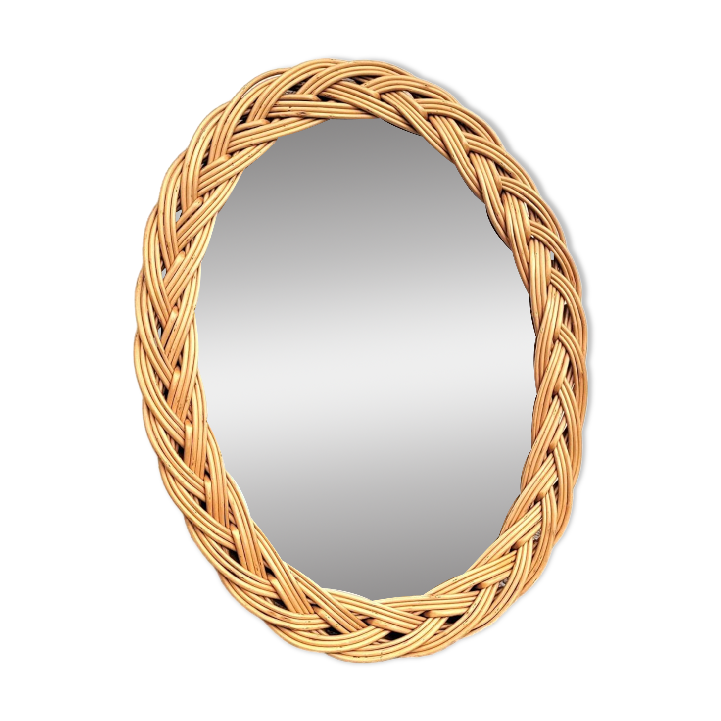 Small oval woven wicker mirror 23x30cm