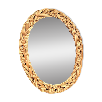 Petit miroir ovale tressé en osier 23x30cm
