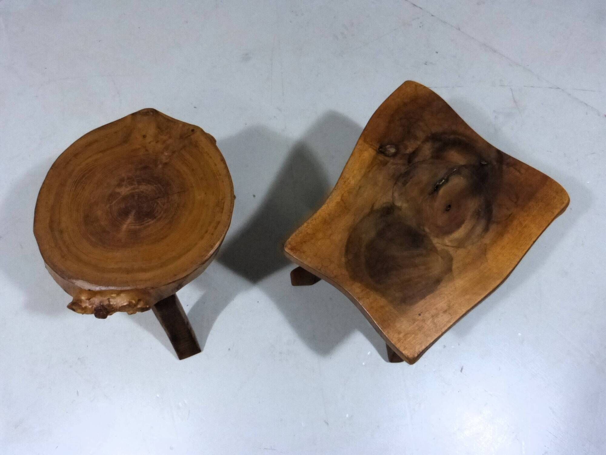 Set of 2 small brutalist wooden plant tables side tables 1960–70’s