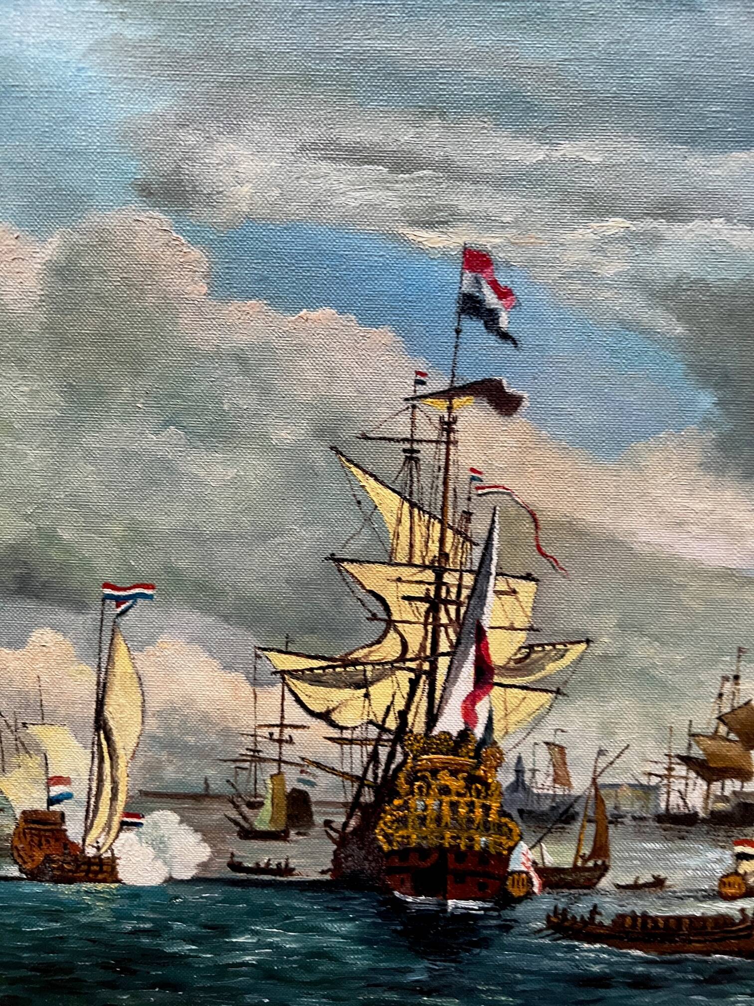 Jan van Genechten. Seascape “View of the old port of Amsterdam”.
