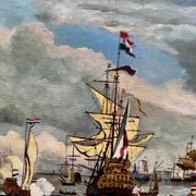 Jan van Genechten. Seascape “View of the old port of Amsterdam”.