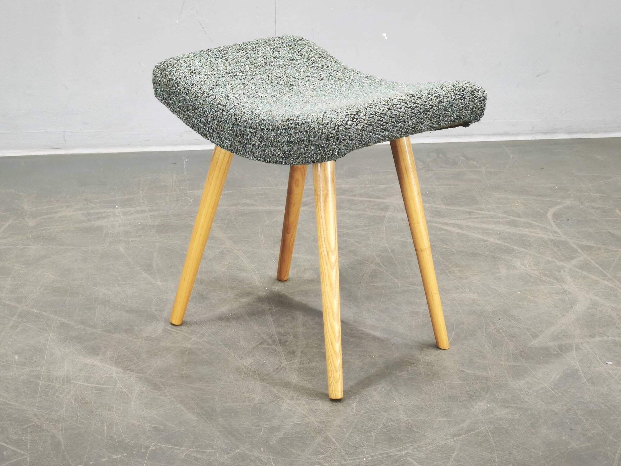 1960s Czech Mid-Century Modern Upholstered Stool with Beech Wood Legs