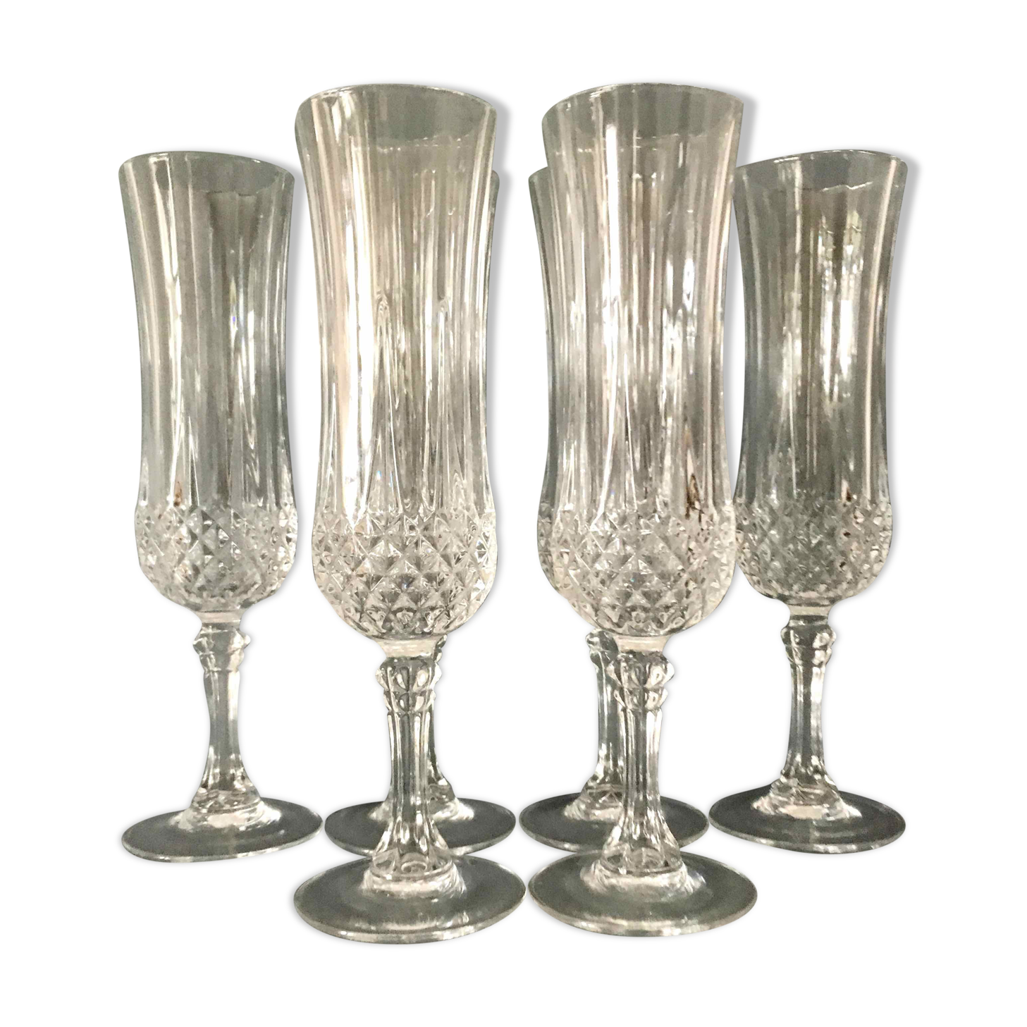 Set of 6 crystalline champagne flutes cut