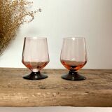 6 small pink glasses with black stem