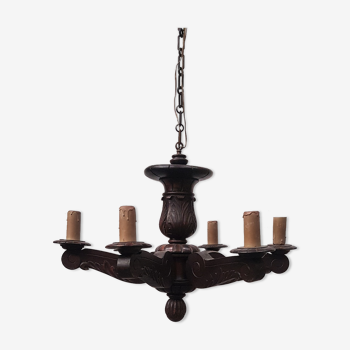 Lustre ancien en bois 6 branches