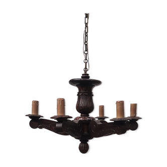 Lustre ancien en bois 6 branches