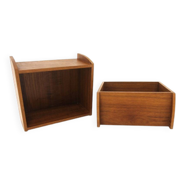 Set of 2 hanging teak bedside tables, Sweden, 1950s