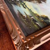 HST painting "Landscape with fishermen" 1898 signed Lion + frame