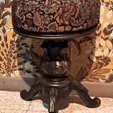 Victorian Piano Stool, Patinated Wood, Upholstered Fabric, 19th Century, France