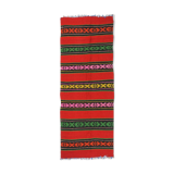 Red wool runner with stripes in bright colors , handwoven, Romania 220x80cm