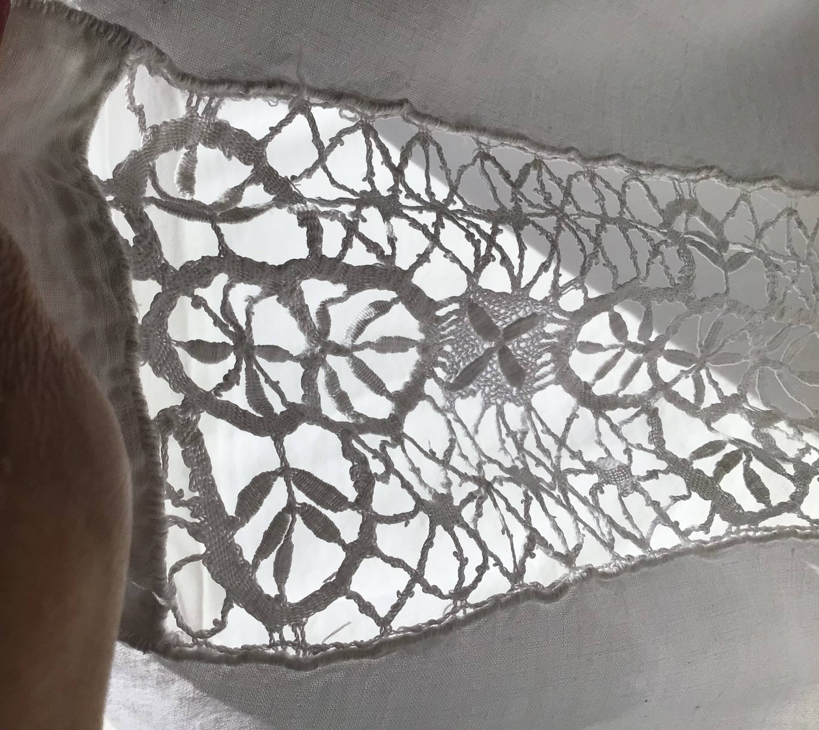 JC embroidered single sheet with crocheted lace