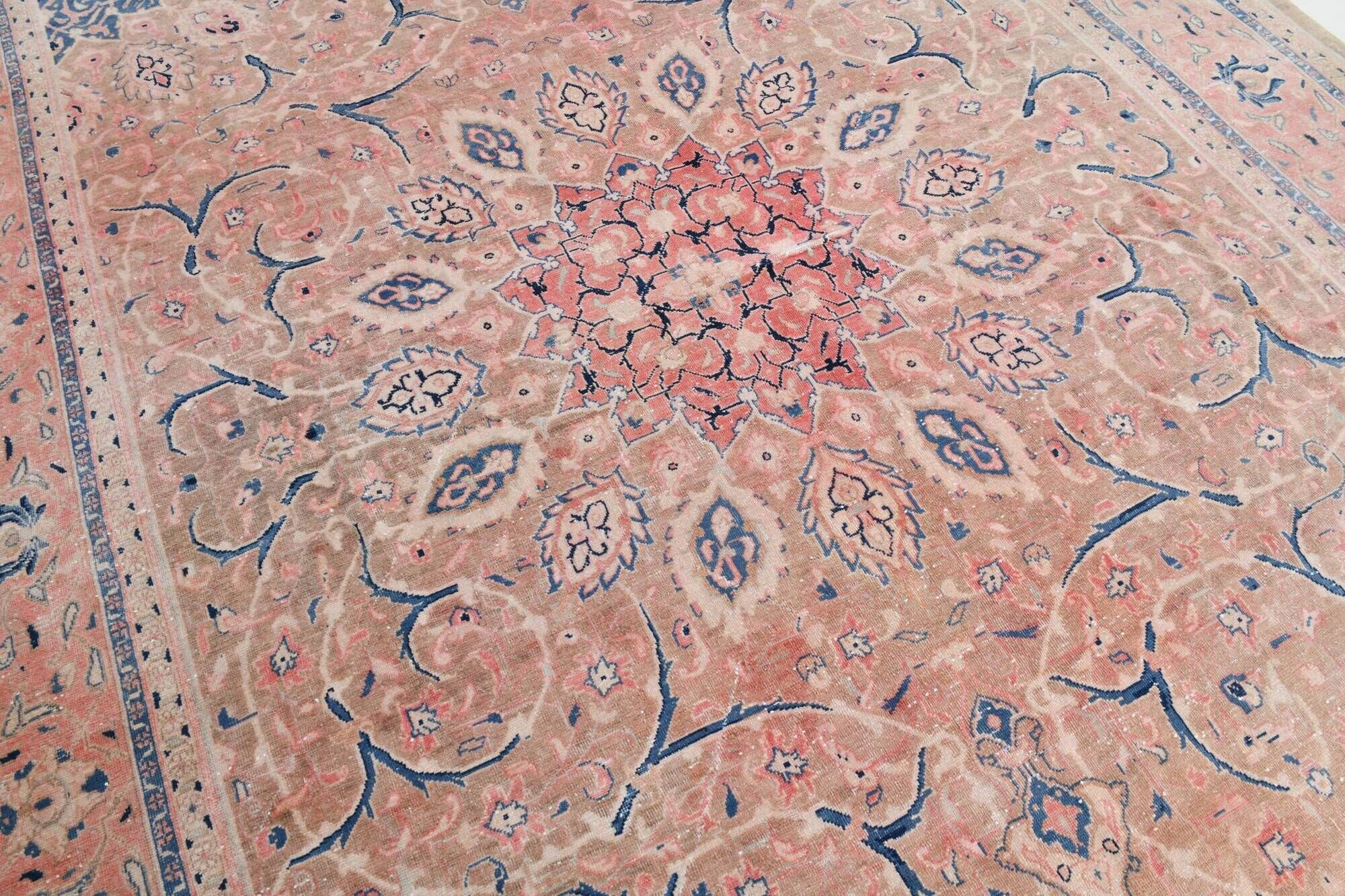 Tapis persan classique antique 57s rose blush bleu 10x13, 293x388 cm