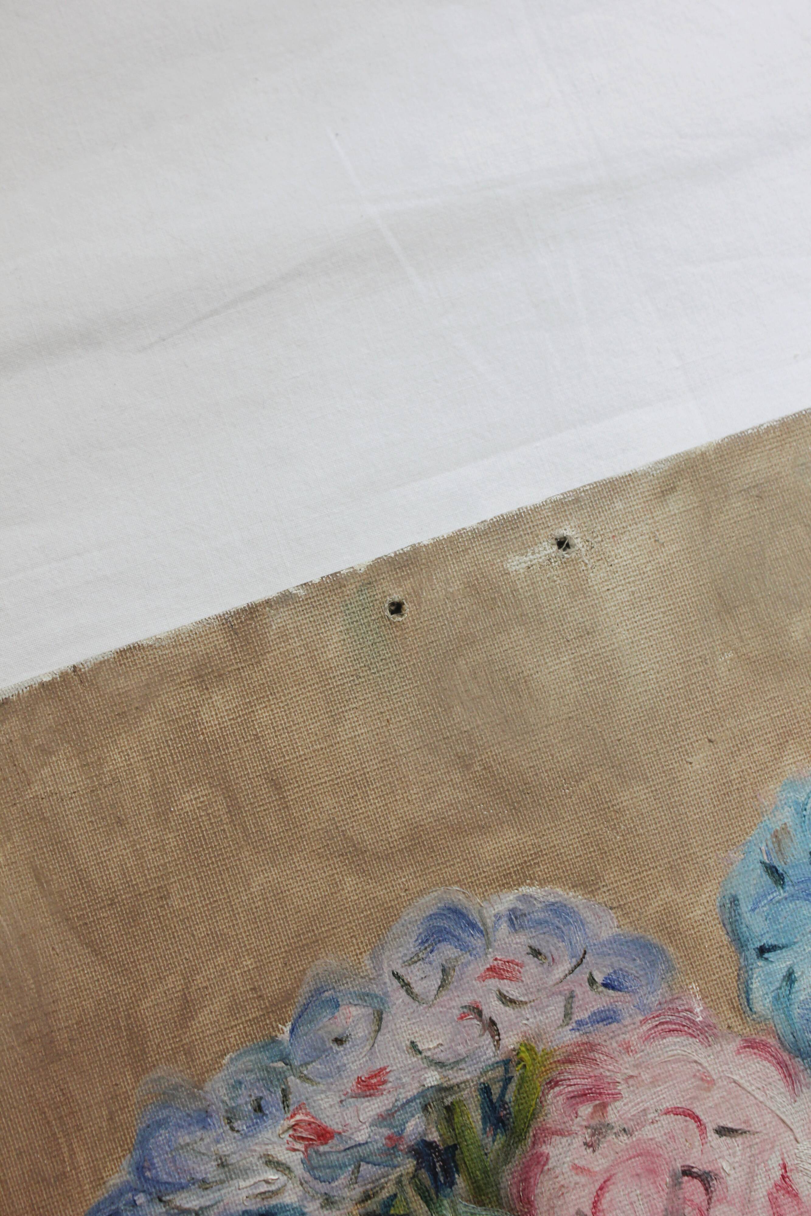 Antique oil painting on cardboard, bouquet of flowers