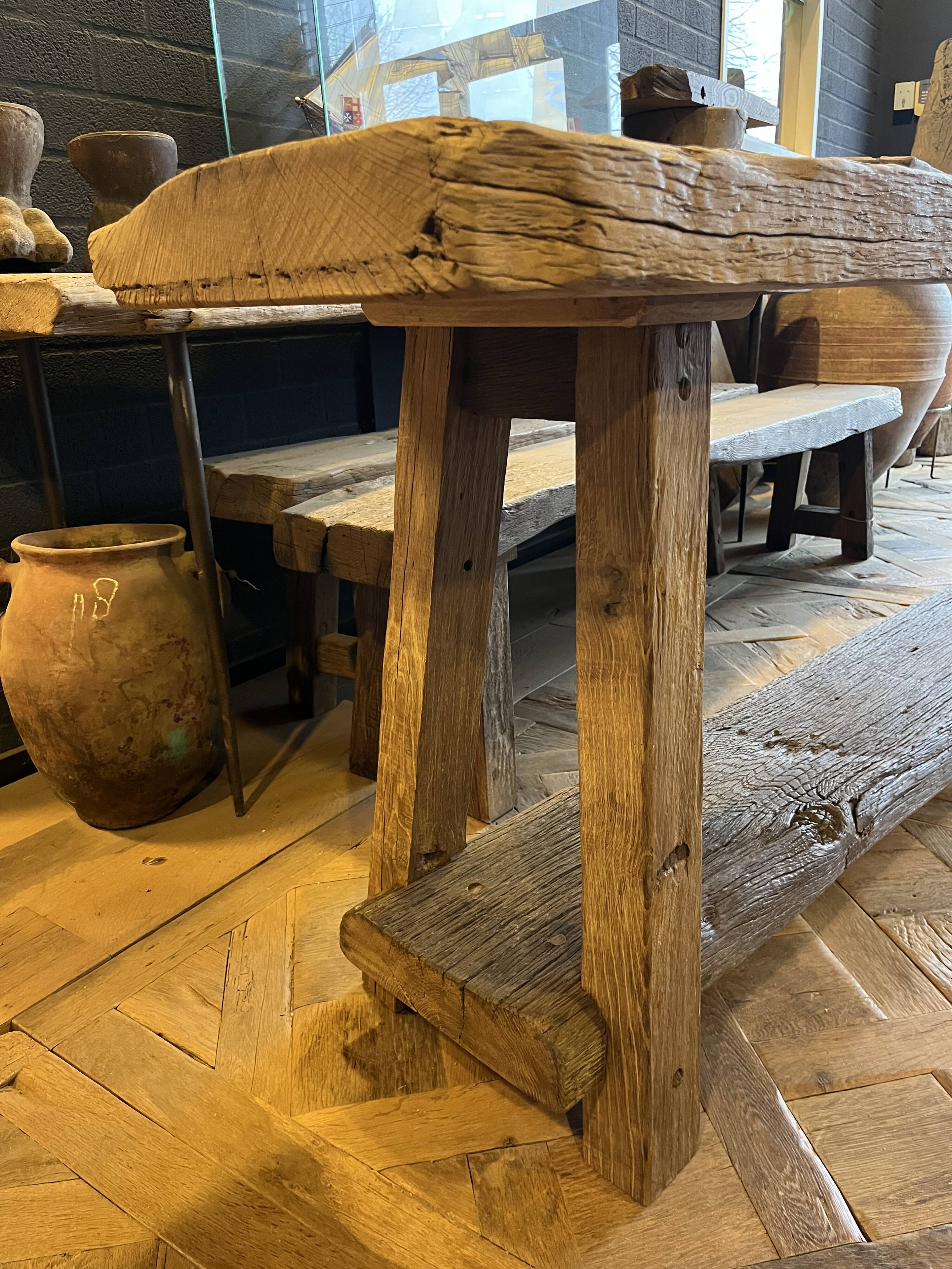 Tall console table in solid antique oak - 335cm long