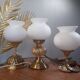 Trio lampes à poser style art deco bronze et opaline blanche