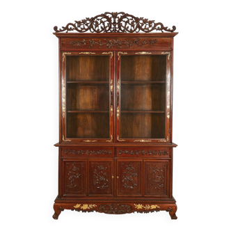 Asia 19th century: Ancient lacquer library, richly carved and adorned.