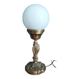 Bedside lamp globe glass opaline base bronze gilded patinated