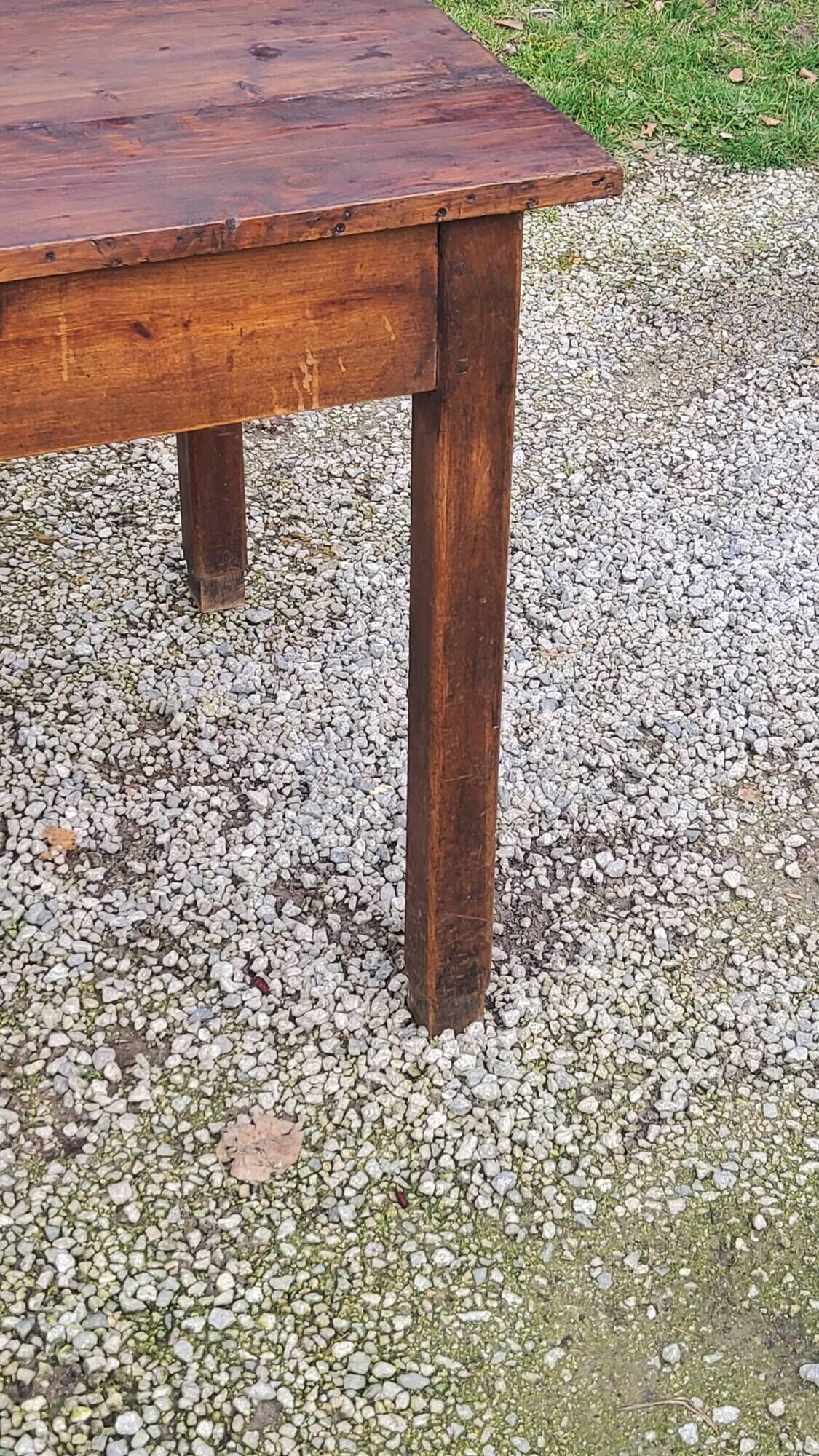 Farm table in oak and white wood 160cm 1 drawer t 20th century