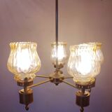Chandelier in gilded brass and brown smoked glass with 5 branches