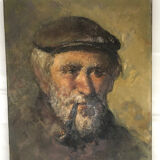 Oil on canvas portrait of an old man with a pipe