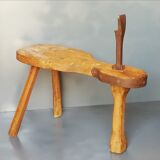 Vintage shoemaker's stool in solid wood and metal 50s/60s