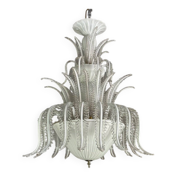 Venetian chandelier in white and gold Murano glass, circa 1980