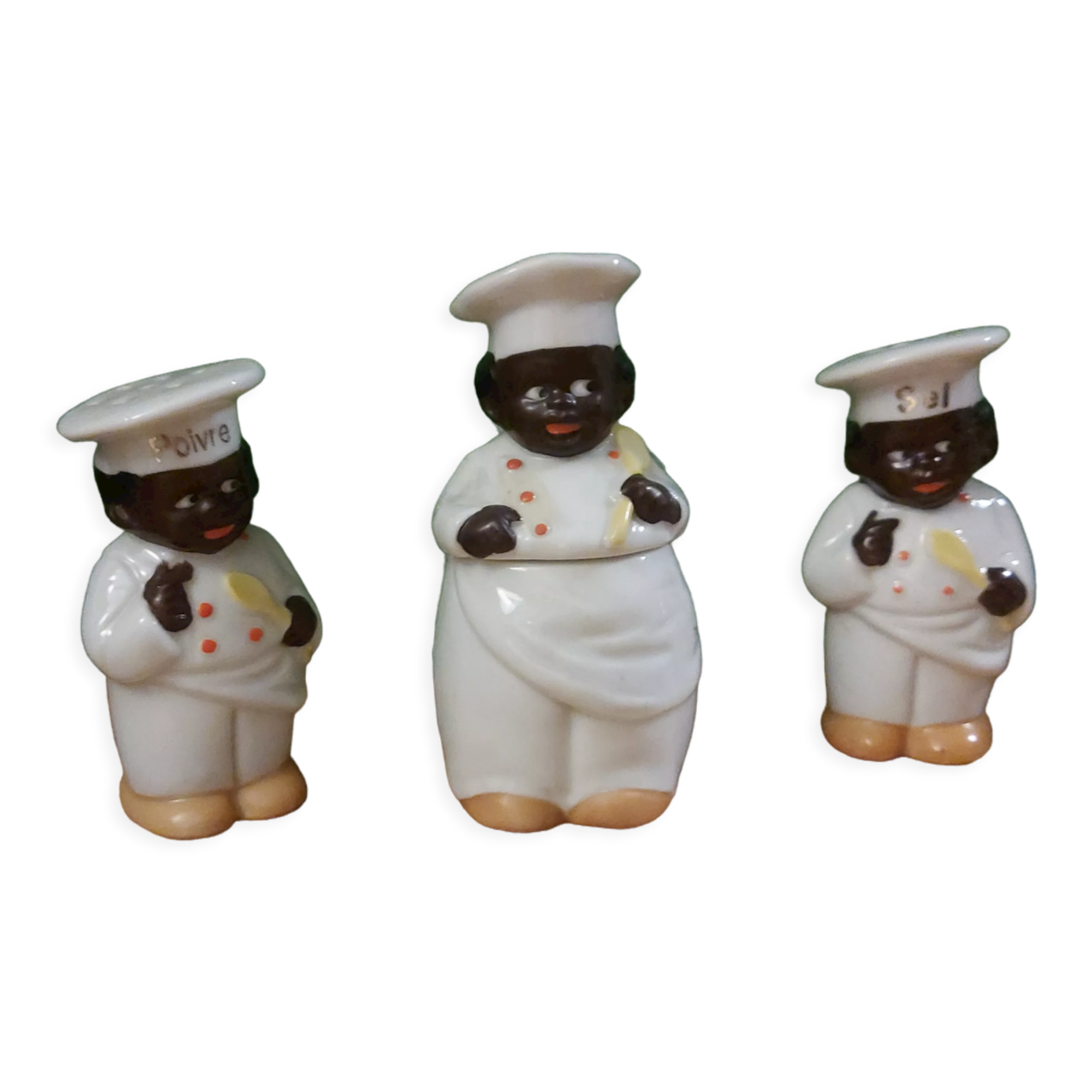 Vintage salt shaker, pepper and mustard set
