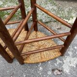 Pair tripod stool vintage design wood and straw