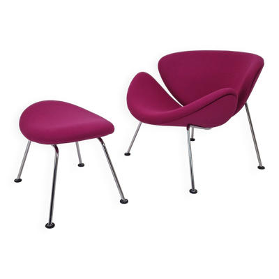 Chaise Orange Slice avec ottoman par Pierre Paulin pour Artifort, années 1980