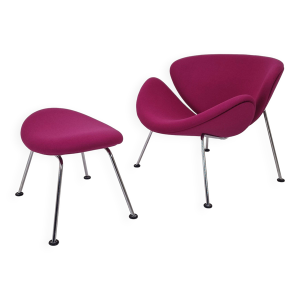 Chaise Orange Slice avec ottoman par Pierre Paulin pour Artifort, années 1980