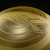 Acid engraved glass ball decorated with birds and geometric art deco