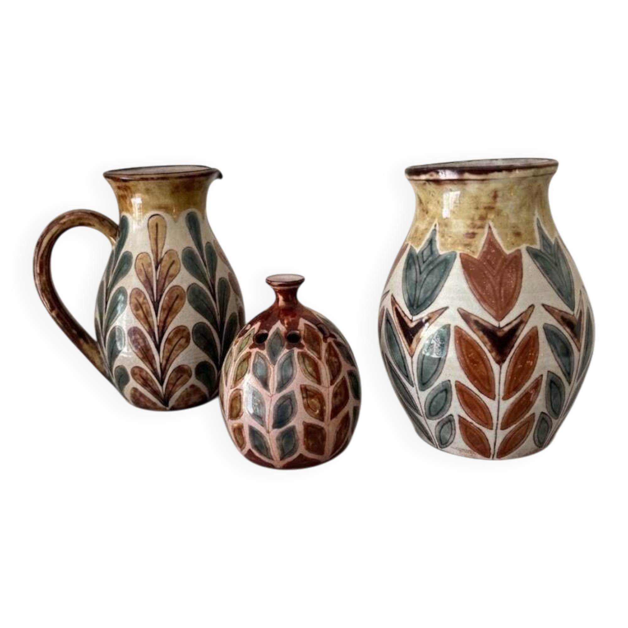 Set of 3 Malarmey Ceramics Vallauris Jug Vase Tulips Flower Holder