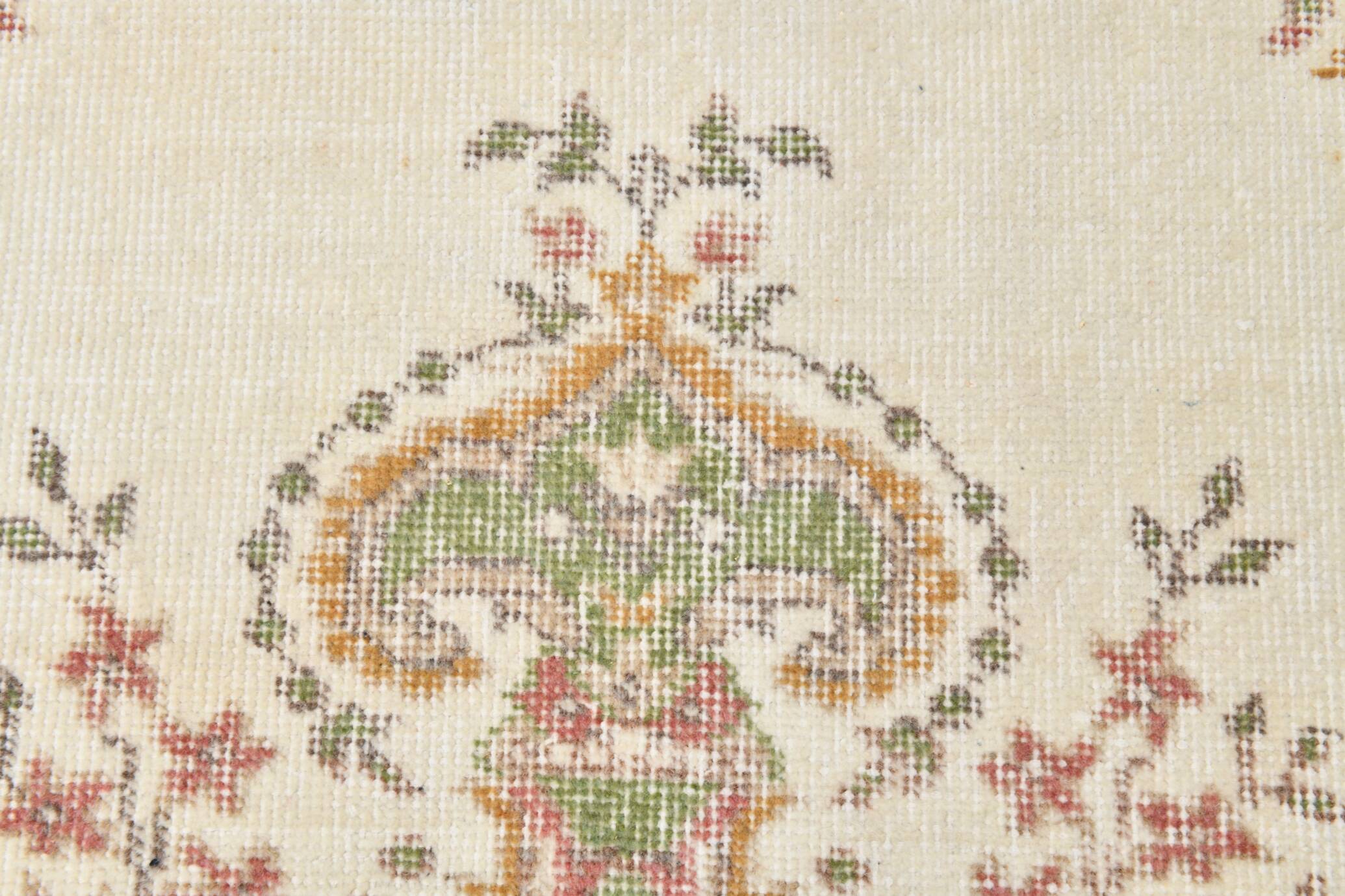 4x7 Beige and Green Floral Design Vintage Rug, Anatolian Rug, 113x207Cm