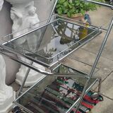 Chrome-plated metal serving trolley