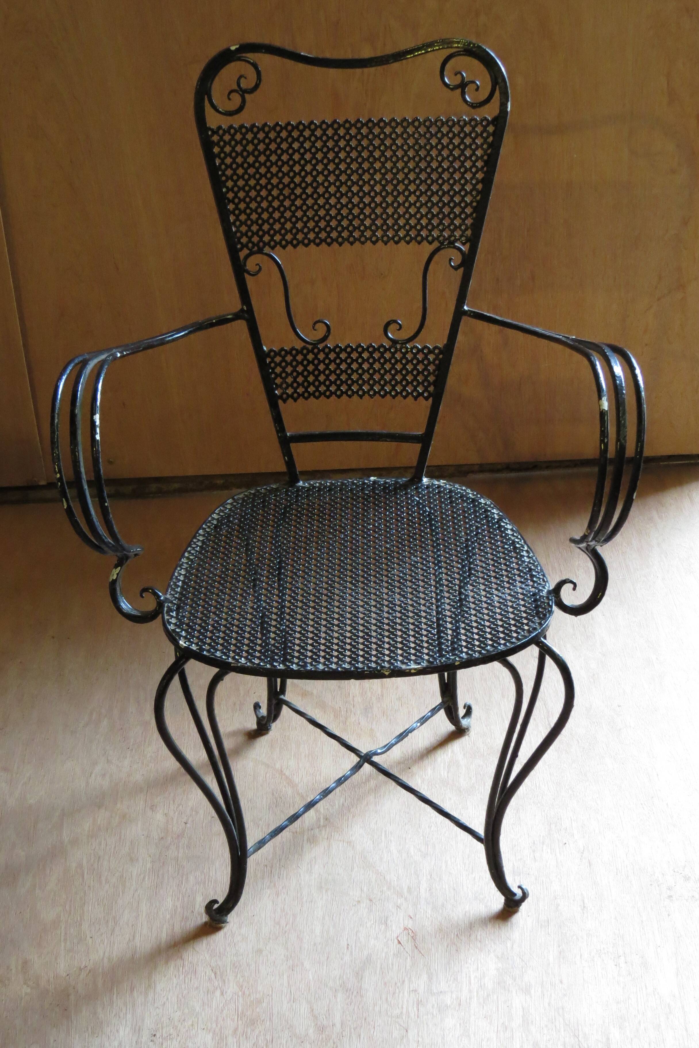 Black lacquered 1900 style wrought iron armchair
