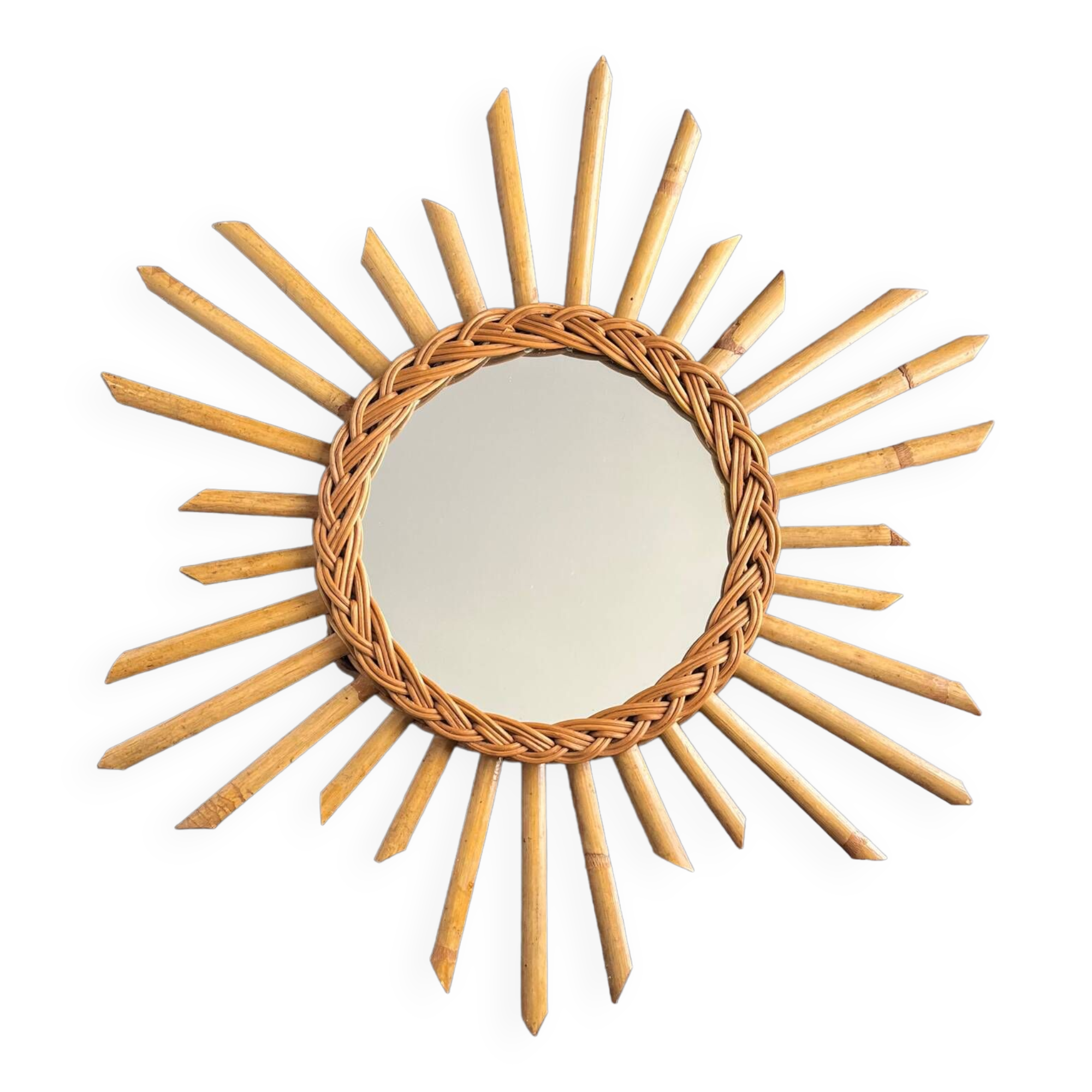 Miroir soleil en rotin