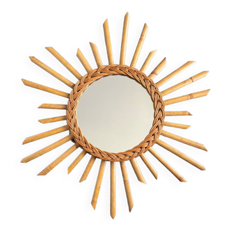 Miroir soleil en rotin