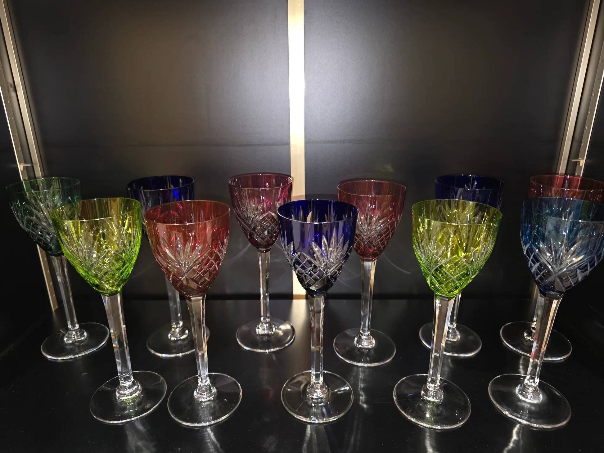 12 coloured cups / glasses Saint-Louis model Chantilly