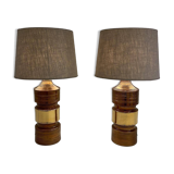 Pair of Bergboms Bitossi brass table lamps, large mid-century, 1960s, Sweden.