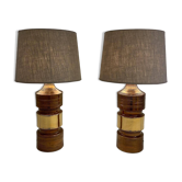 Pair of Bergboms Bitossi brass table lamps, large mid-century, 1960s, Sweden.